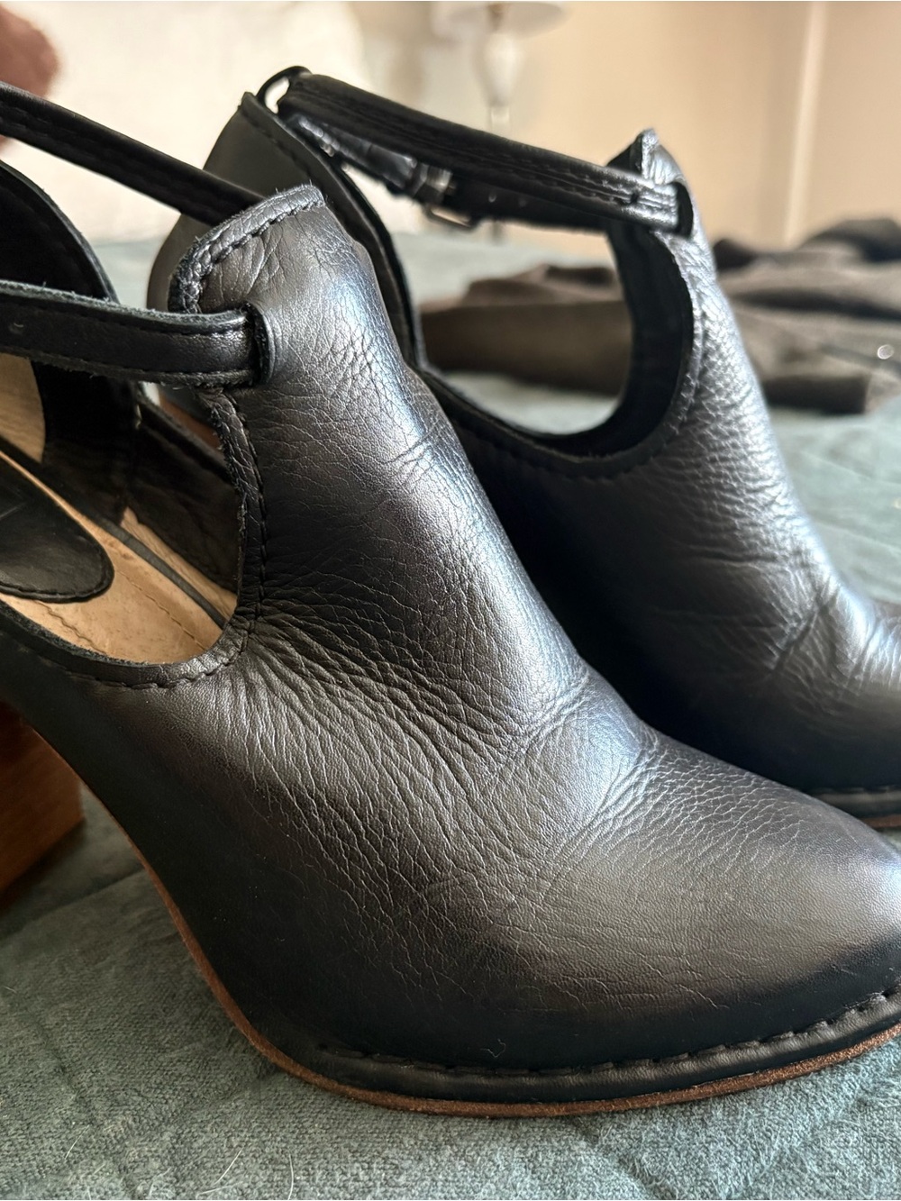 Frye Black Leather Slingback Heeled Clogs